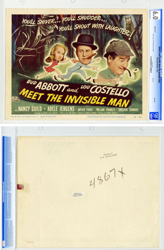 ABBOTT AND COSTELLO MEET INVISIBLE MAN 1951 CGC GRADED TITLE LOBBY CARD