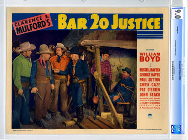 BAR 20 JUSTICE (1938) CGC GRADED LOBBY CARD - POINTING