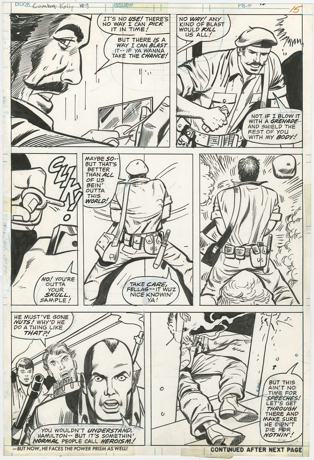 DICK AYERS - Orig COMBAT KELLY #9 pg 15 Art DEATH of DONALD SAMSON