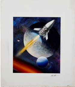 CHRIS CALLE - SPACE FANTASY SPACESHIP PAINTING ORIG ART