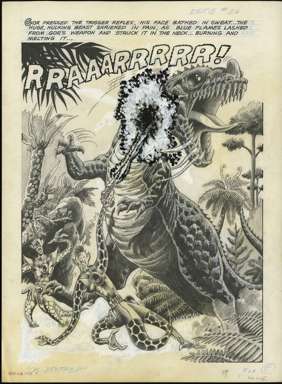 DAVE COCKRUM - EERIE #36 PG 5 ORIG ART DINOSAUR SPLASH