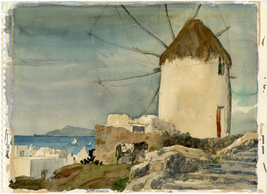 OTHELLO MICHETTI - WINDMILL, MYCONOS GREECE ORIG ART