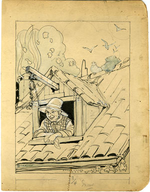 RHODA CHASE - MAN IN WINDOW ILLUSTRATION ORIG ART