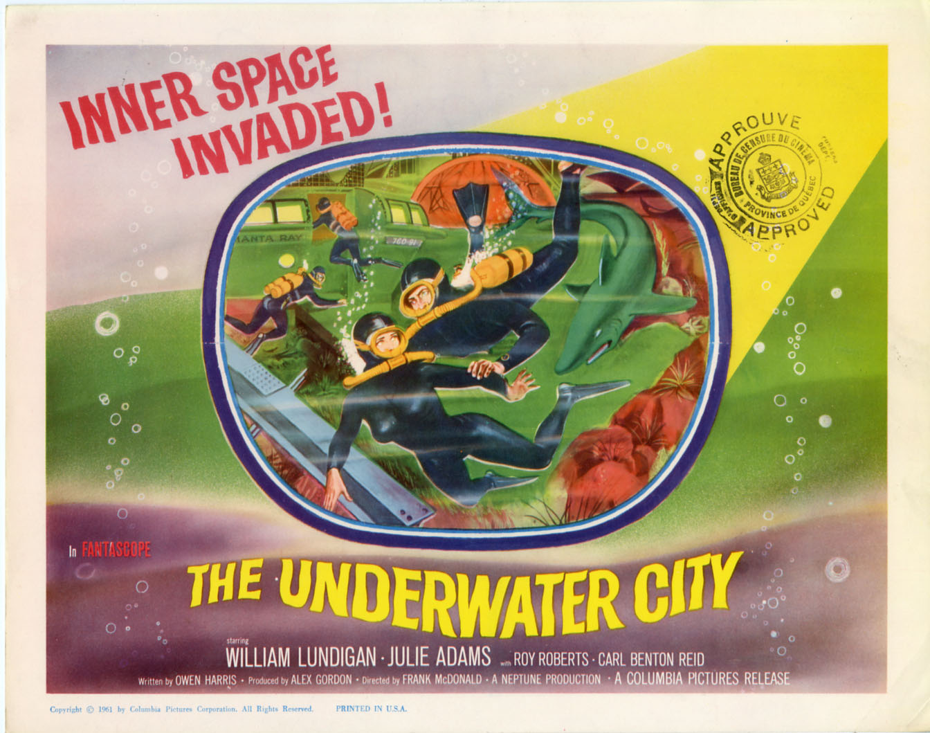 The Underwater City 1962 Stars William Lundigan Julie Adams Roy Roberts Kathie Browne Director Frank Mcdo Underwater City Julie Adams Old Movie Posters
