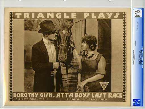 ATTA BOY'S LAST RACE -1916 CGC CARD NM 9.4 DOROTHY GISH