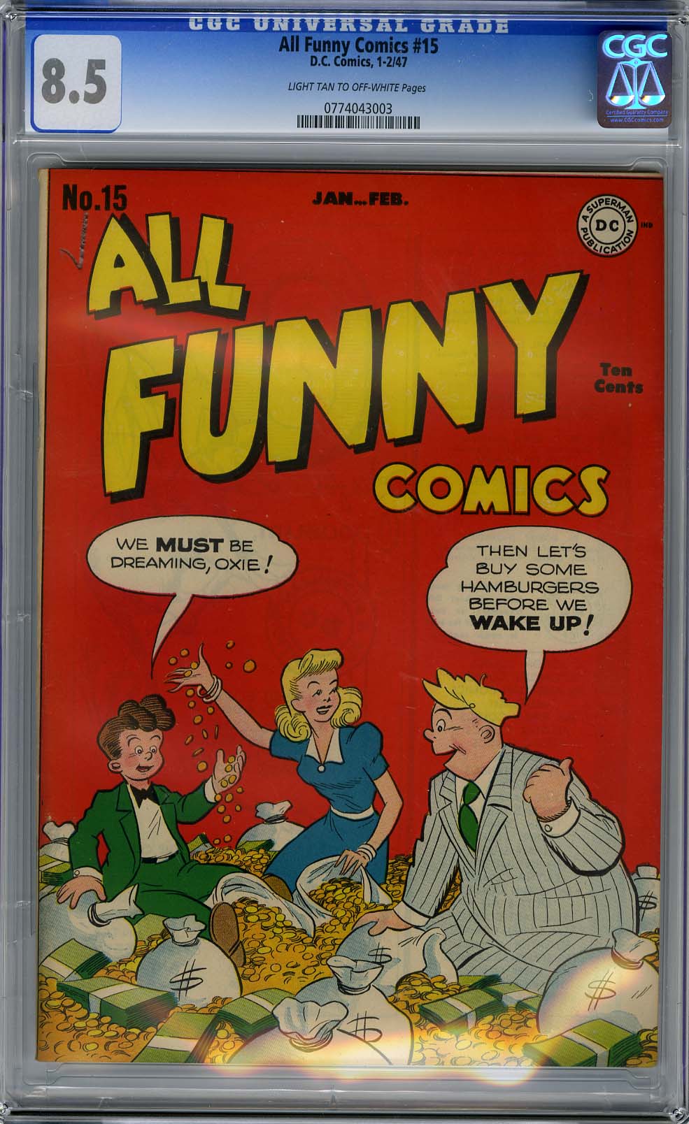ALL FUNNY COMICS #15 (1946) CGC VF+ 8.5 Highest Graded