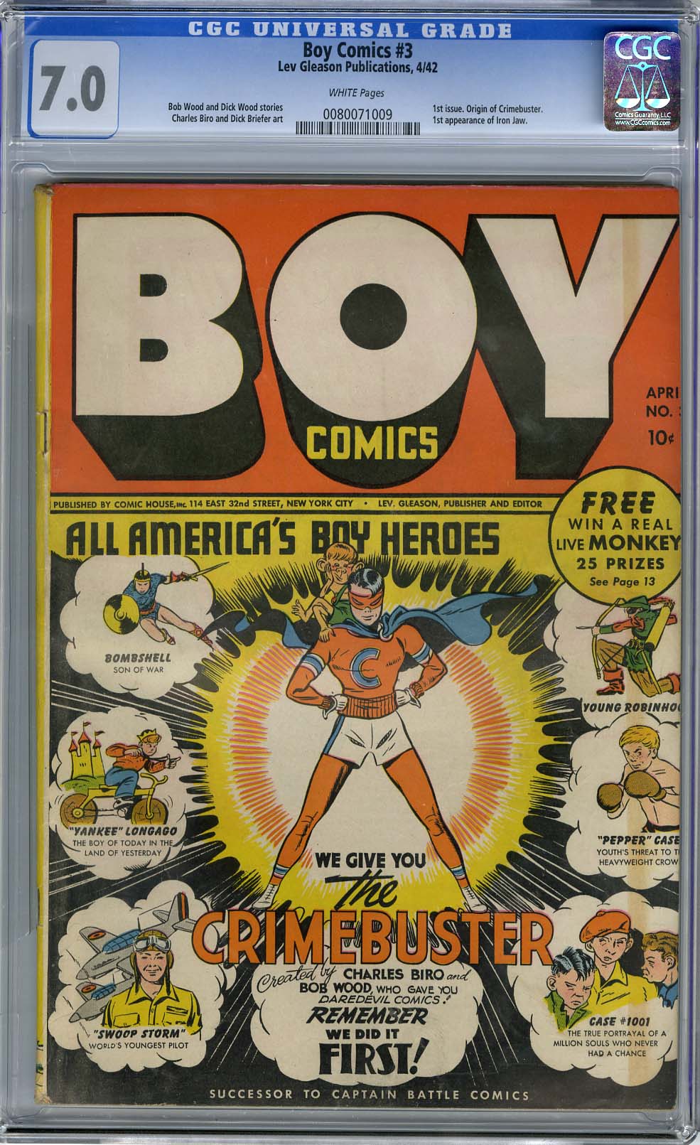 BOY COMICS #3 (1942) CGC FN/VF 7.0 WHT Pages