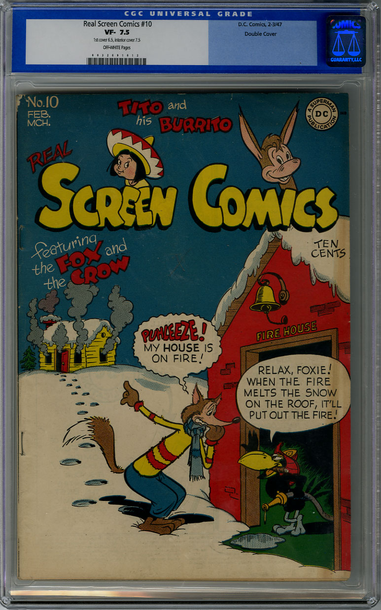 REAL SCREEN COMICS #10 CGC VF- 7.5 - OW pg DOUBLE COVER