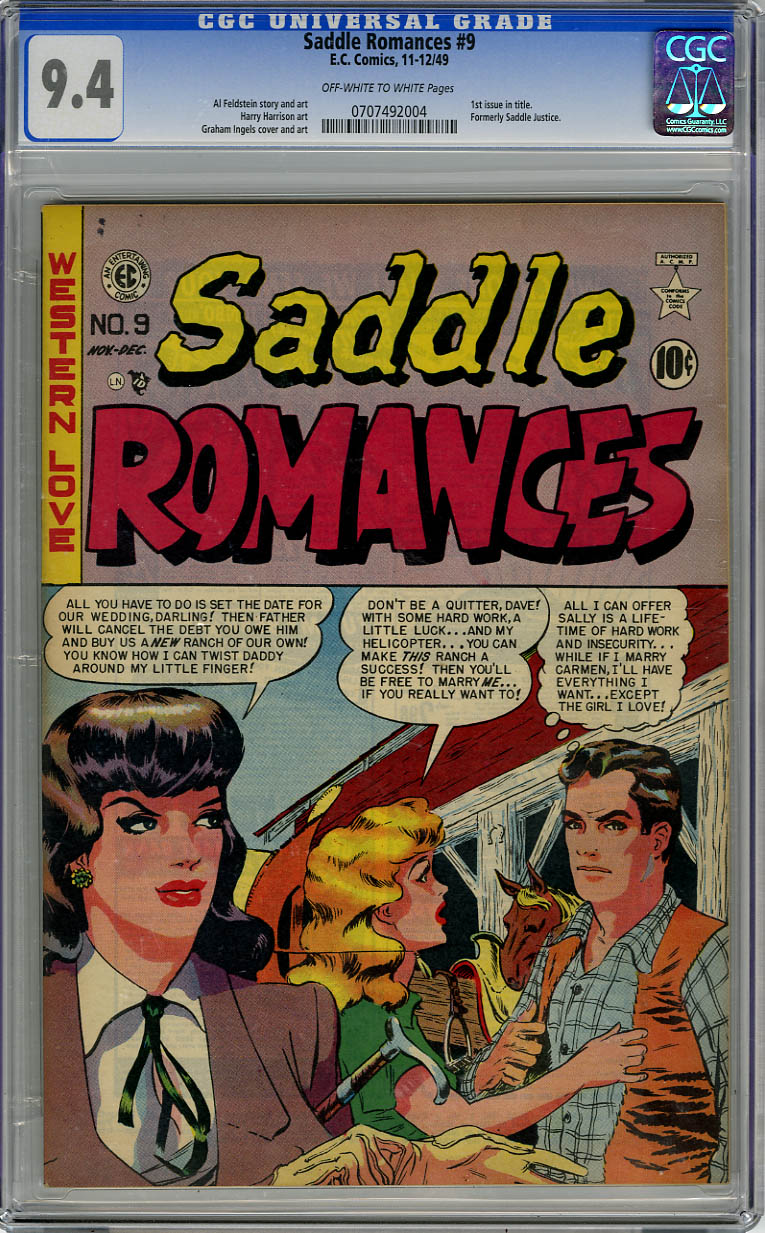 SADDLE ROMANCES #9 (1949) CGC NM 9.4 OWW Pages