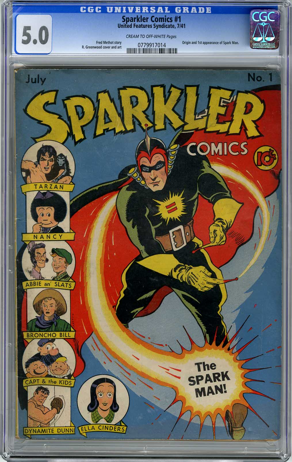 SPARKLER COMICS #1 (1941) CGC VF/FN 5.0 COWpg SPARK MAN