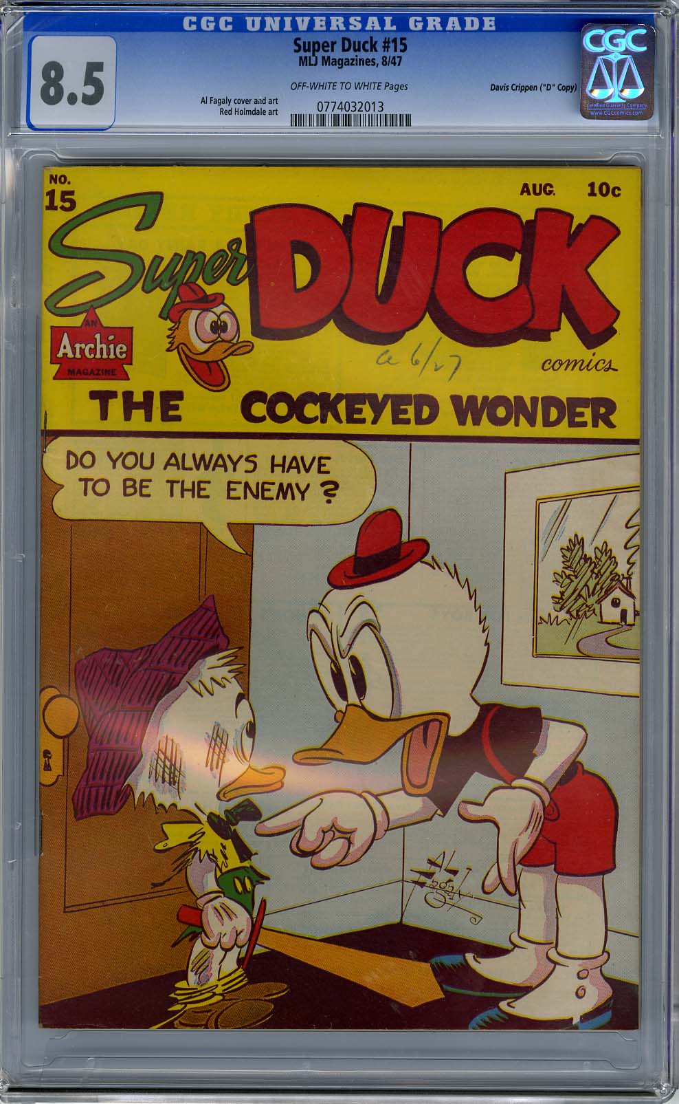 SUPER DUCK #15 (1947) CGC VF+ 8.5 OWW Pages - "D" Copy