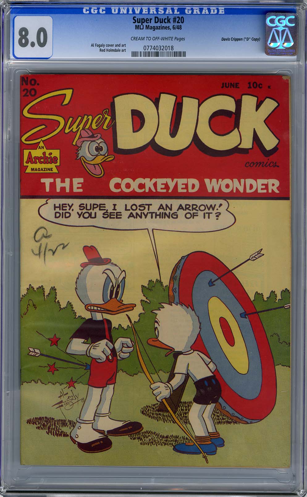 SUPER DUCK #20 (1948) CGC VF 8.0  COW Pages - "D" Copy