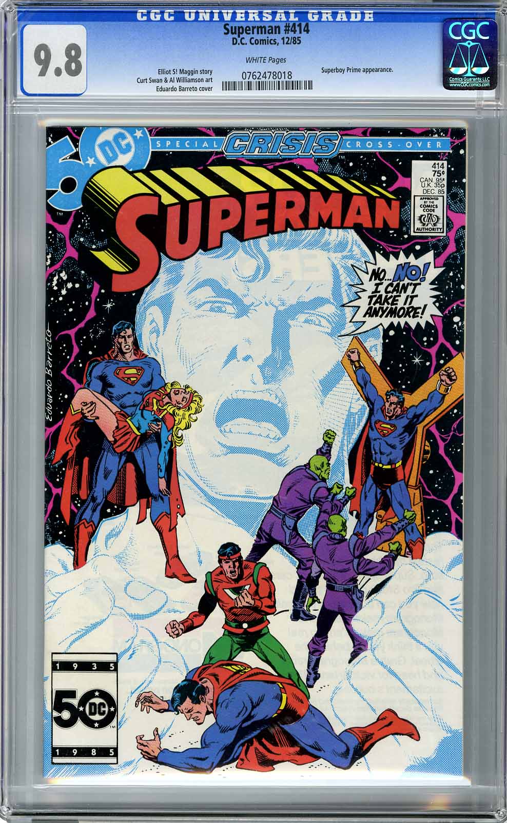 SUPERMAN #414 (1985) CGC NM/MT 9.8 WHTpg SUPERBOY PRIME