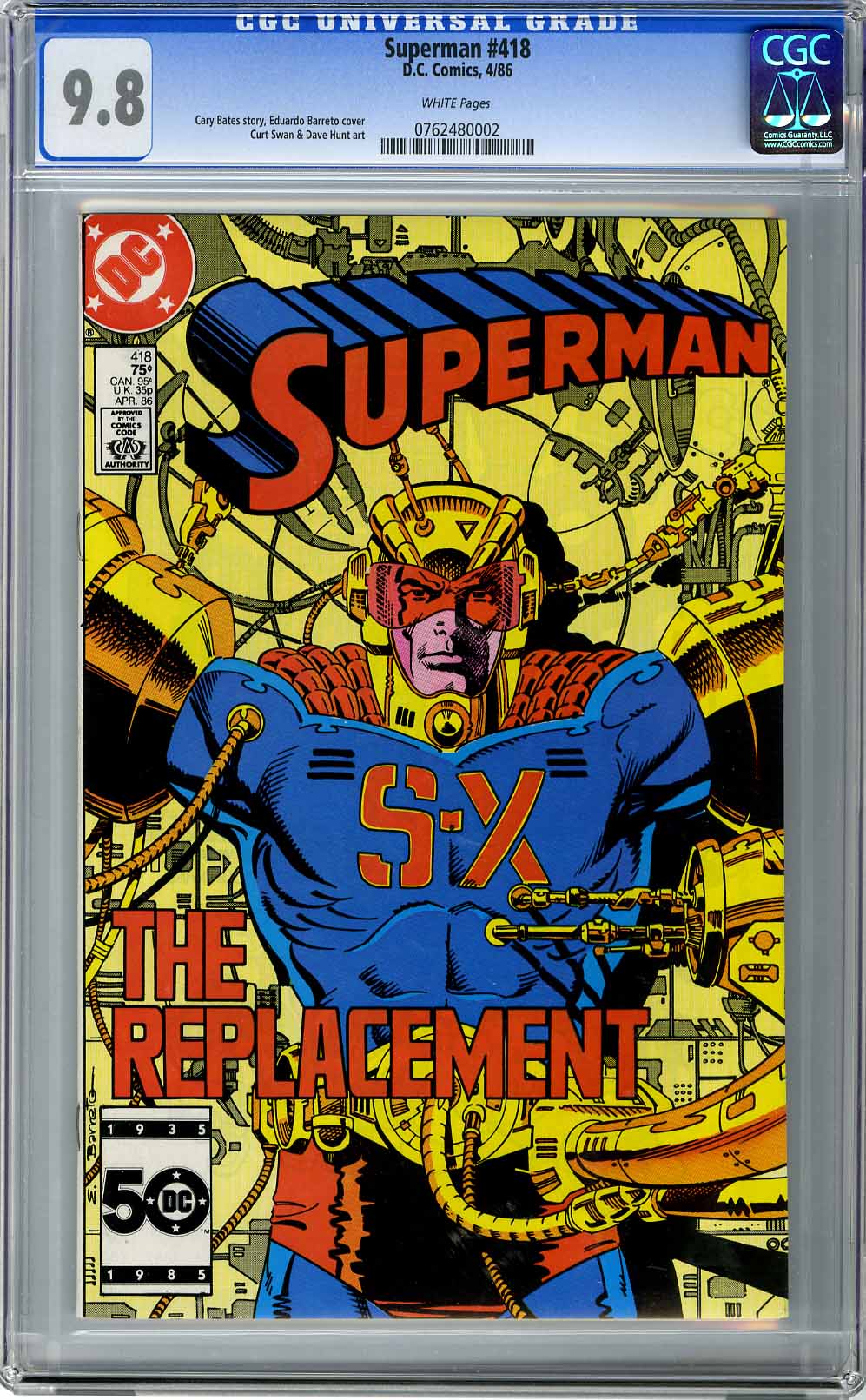 SUPERMAN #418 (1986) CGC NM/MT 9.8 WHT Pages