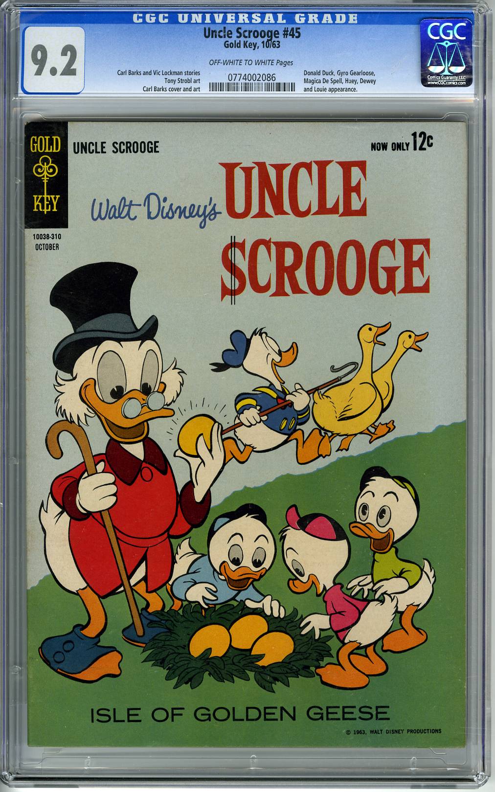 UNCLE SCROOGE #45 CGC 9.2 - GOLD KEY - WALT DISNEY 1963