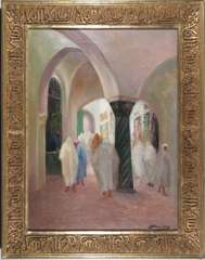 MOROCCAN BUILDING INTERIOR Painting w/ ORNATE FRAME
