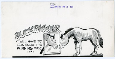 GENE WARD - POL. CARTOON ORIG ART HORSE RACING 8-23-66
