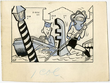 GILL FOX - CANAL DIVER ILLUSTRATION CIRCA 1945
