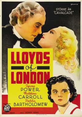 LLOYDS OF LONDON 1936 SWEDISH 1-SHEET Poster TYRONE POW
