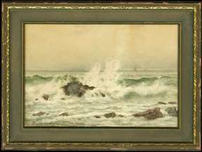 LAURA WOODWARD - "THE BREAKERS" WATERCOLOR CIRCA 1880