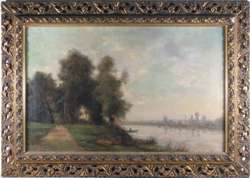 CHARLES DESHAYES Orig ROMANTICISM Painting RIVERSIDE