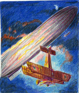 GEORGE EVANS - SOPWITH CAMEL VS ZEPPELIN MILITARY ART