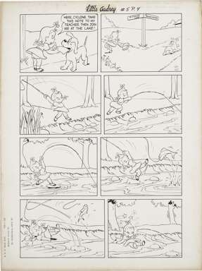 DAVE TENDLAR - LITTLE AUDREY #5 PG 4 ORIG ART FISHING