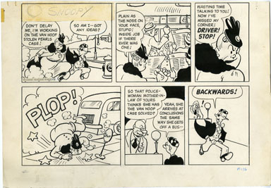 WM. JOURDAIN - KERRY DRAKE SNOOPY STRIP ART BACKWARDS