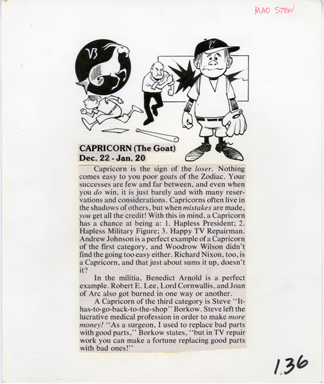 BOB CLARKE - MAD STEW (1978) ZODIAC: CAPRICORN GOAT ART