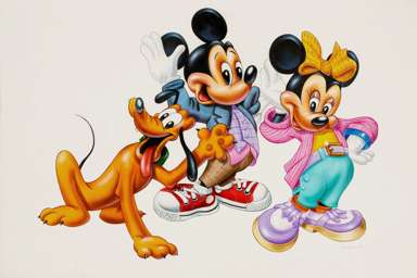 CHRIS DELLORCO -MICKEY, MINNIE & PLUTO ORIG PAINTED ART