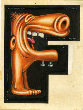 NORMAN SAUNDERS - NUTTY INITIAL STICKERS: "F" ORIG ART