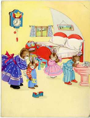 PEGGY RUSHTON - ROUND THE CLOCK PG 2 ORIG ART  BUNNIES