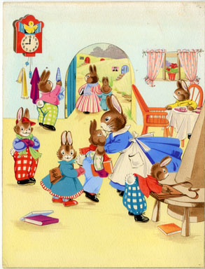 PEGGY RUSHTON - ROUND THE CLOCK PG 3 ORIG ART  BUNNIES