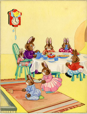 PEGGY RUSHTON - ROUND THE CLOCK PG 8 ORIG ART  BUNNIES