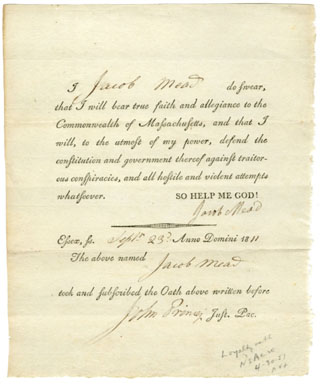 1811 COMMONWEALTH OF MASSACHUSETTS LOYALTY OATH DOC