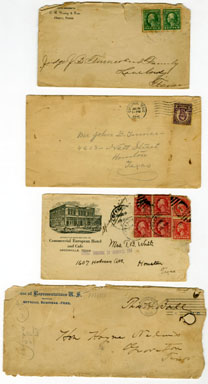 TEXAS VINTAGE DOCUMENT - FOUR ENVELOPES AND STAMPS 1900