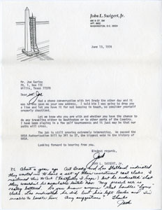 JACK SWIGERT TYPED LETTER - SIGNED w/HANDWRITTEN P.S.