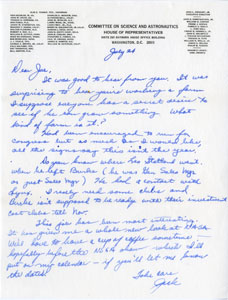 JACK SWIGERT HANDWRITTEN/SIGNED LETTER - CONGRESS