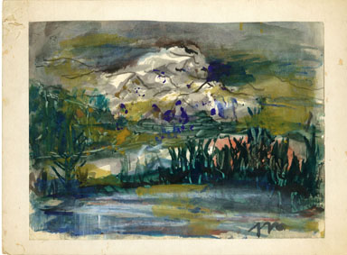 JOSEPHINE MAHAFFEY - LANDSCAPE/POND ORIG ART WATERCOLOR