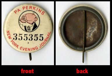 POLLY & HER PALS - PA PERKINS / NY EVE JOURNAL PINBACK