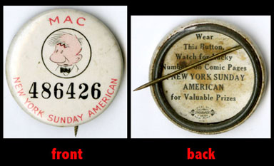TILLIE THE TOILER: MAC PINBACK BUTTON / NYSA 1930s