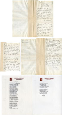 NORA PERRY (AUTHOR) - HANDWRITTEN POEM "THE CONQUEROR"