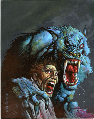 SIMON BISLEY - WEREWOLF ATTACK PAINTING ORIG ART 1995