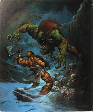 SIMON BISLEY - MONSTER VS. BARBARIAN PAINTING ORIG ART