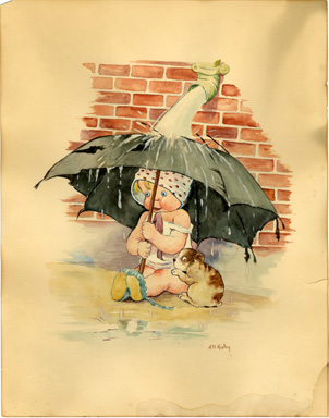J.K. KIRBY - UMBRELLA GIRL ILLUSTRATION ORIGINAL ART