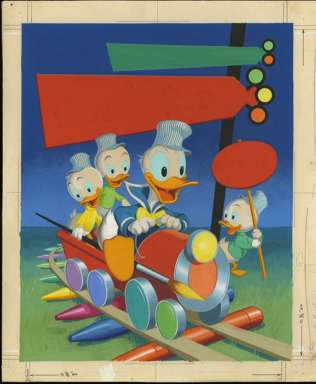 DONALD DUCK COLORING BOOK ORIG PAINTED CVR ART NEPHEWS