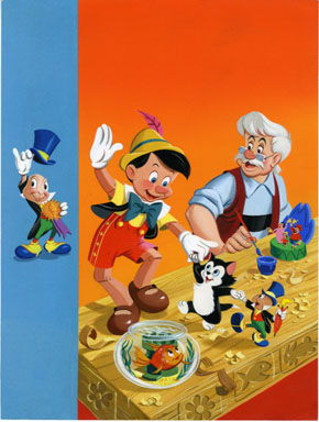 DISNEY'S PINOCCHIO COLORING BOOK COVER ORIG ART Jiminy