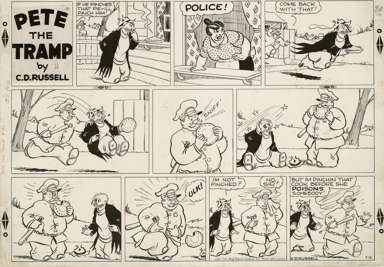 C.D. RUSSELL - PETE THE TRAMP SUNDAY ORIG ART 9-18-55