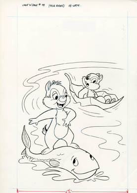 CHIP 'N' DALE #74 ORIGINAL COVER ART (1981) FISH RIDER