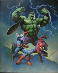 ALEX HORLEY - MARVEL HEROES SPIDEY, HULK, CAP Orig Art